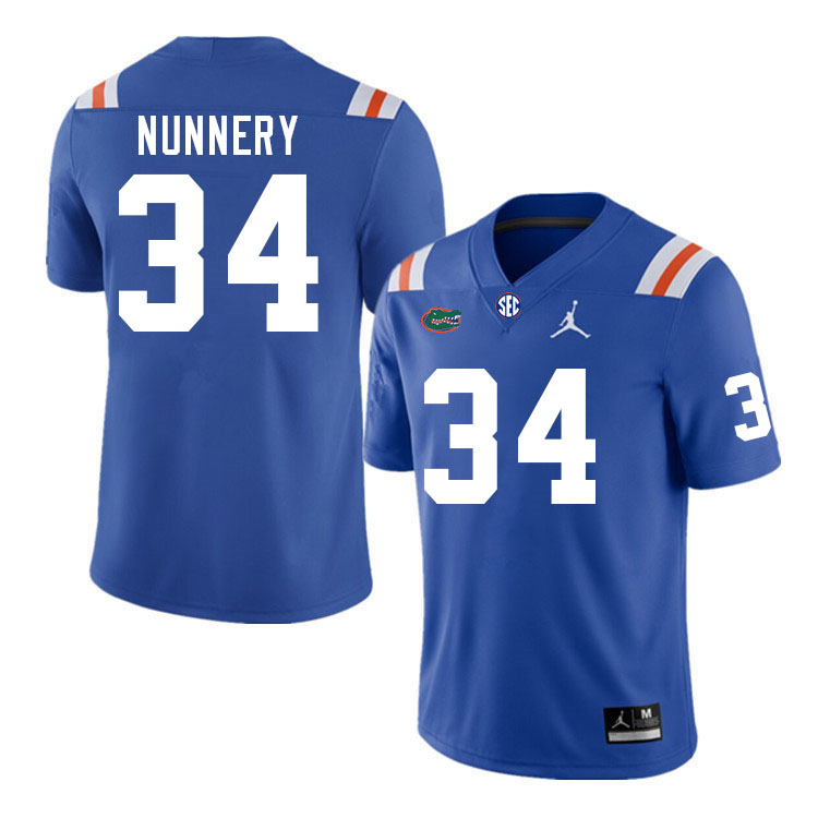 Men #34 Mannie Nunnery Florida Gators College Football Jerseys Stitched-Retro